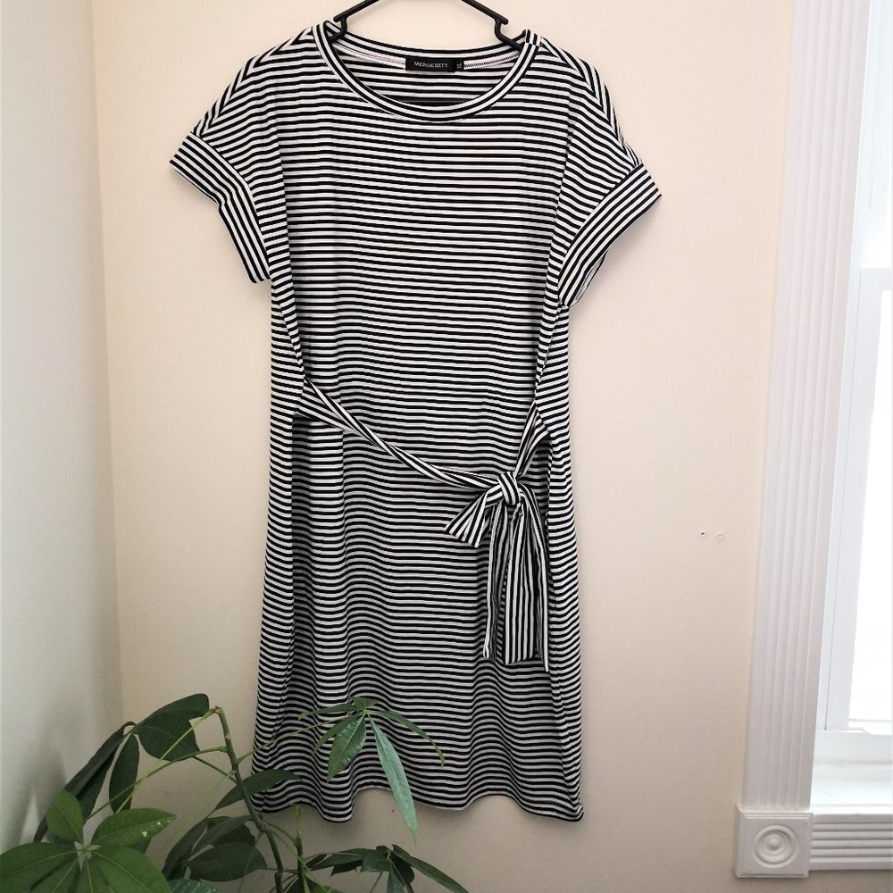 NWOT MEROKEETY WOMEN'S SUMMER SHORT SLEEVE STRIPED‎ CASUAL DRESS Size XL